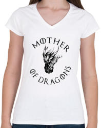 printfashion Mother of dragons - Női V-nyakú póló - Fehér (1321172)