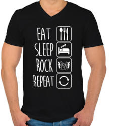 printfashion Eat Sleep Rock Repeat - Férfi V-nyakú póló - Fekete (1324158)