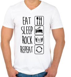 printfashion Eat Sleep Rock Repeat 2 - Férfi V-nyakú póló - Fehér (1324344)