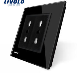 LIVOLO Priza dubla module inguste Livolo cu rama din sticla - standard german - culoare negru