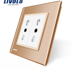 LIVOLO Priza dubla module inguste Livolo cu rama din sticla - standard german - culoare auriu