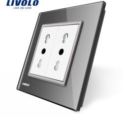 LIVOLO Priza dubla module inguste Livolo cu rama din sticla - standard german - culoare gri