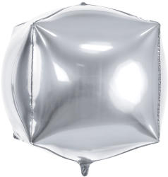 PartyDeco Kocka alakú ezüst fólia lufi, 35cm