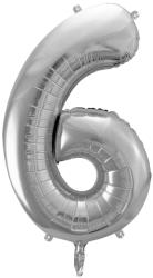 PartyDeco S. r. o 6. szám, fólia lufi, 86 cm, ezüst, tasakban