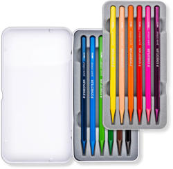 S Creioane colorate STAEDTLER Watercolour 14610G, 12 culori/set, cutie metal