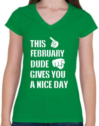 printfashion Ez a februári csávó szép napot kíván neked - Női V-nyakú póló - Zöld (1372382)