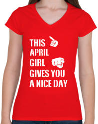 printfashion Ez a áprilisi csaj szép napot kíván neked - Női V-nyakú póló - Piros (1395492)