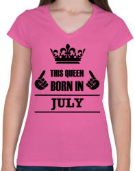 printfashion Ez a királynő júliusban született - Női V-nyakú póló - Rózsaszín (1423286)