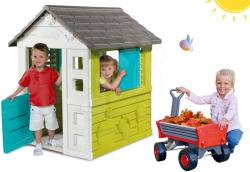 Smoby Set căsuță Pretty Blue Smoby cu jaluzele care se pot trage și cărucior de mână tractabil Peppy Handwagen cu roți pivotante (SM810710-18)