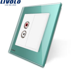 LIVOLO Priza simpla audio Livolo cu rama din sticla - culoare verde