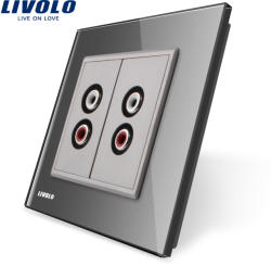 LIVOLO Priza dubla audio Livolo cu rama din sticla - culoare gri