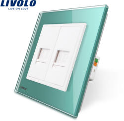 LIVOLO Priza dubla Telefon + Priza internet Livolo cu rama din sticla - culoare verde