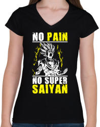 printfashion No pain, no Super Saiyan - Dragon ball - Női V-nyakú póló - Fekete (1480302)