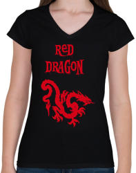printfashion red dragon2 - Női V-nyakú póló - Fekete (1478329)