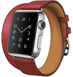 iUni Curea iUni compatibila cu Apple Watch 1/2/3/4/5/6/7, 42mm, Double Tour, Piele, Rosu (511691)