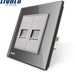 LIVOLO Priza dubla internet Livolo cu rama din sticla - culoare gri