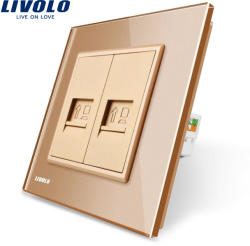 LIVOLO Priza dubla internet Livolo cu rama din sticla - culoare auriu
