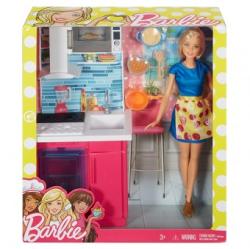 Mattel Barbie Papusa si Setul de Mobilier Bucatarie DVX53