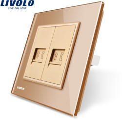 LIVOLO Priza dubla Telefon Livolo cu rama din sticla - culoare auriu