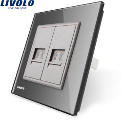 LIVOLO Priza dubla Telefon Livolo cu rama din sticla - culoare gri