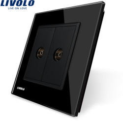 LIVOLO Priza dubla TV Livolo cu rama din sticla - culoare negru