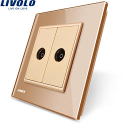 LIVOLO Priza dubla TV Livolo cu rama din sticla - culoare auriu