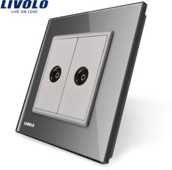 LIVOLO Priza dubla TV Livolo cu rama din sticla - culoare gri