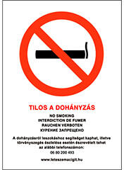 Tilos a dohányzás, PVC tábla (21x30 cm, A/4 méret) - anrodiszlec
