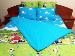 Cri Design Lenjerie de pat de lux Angry Birds Duo Azur-M, 2 persoane, bumbac calitate I (Angry_MA_N_Mi)