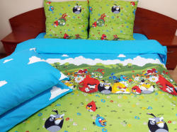 Cri Design Lenjerie de pat de lux Angry Birds Duo Azur, 2 persoane, bumbac calitate I (Angry_AA_N_Mi) Lenjerie de pat