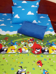 Cri Design Set lenjerie pat 1 persoana Angry Birds - MB cu patura albastra (Set_Angry_Birds_MB) Lenjerie de pat