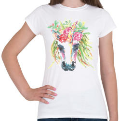 printfashion Festett egyszarvú virágokkal - Női póló - Fehér (1525038)