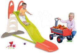 Smoby Tobogan de apă Smoby Toboggan XL cu lungime de 230 cm și cărucior de grădină Peppy cu roți (SM310261-10)