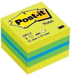 Post-it Notes adeziv 51 x 51 mm, 400 file, mini cub Post-it 3M, galben/verde