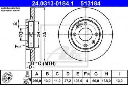 ATE Disc frana CITROEN C2 ENTERPRISE (2009 - 2016) ATE 24.0313-0184.1