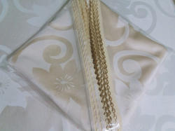 Cri Design Fata de masa damasc de lux 380x170 ivory-rose cu 12 servetele, cu dantela brodata (FSR_380_170)