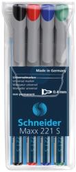 Schneider Universal non-permanent marker SCHNEIDER Maxx 221 S, varf 0.4mm, 4 culori/set - (N, R, A, V)