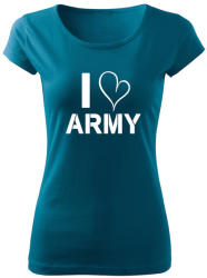 DRAGOWA tricou de damă i love army, petrol blue 150g/m2