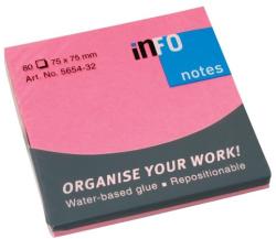 Info Notes adeziv 75 x 75 mm, 80 file briliant, Info Notes, roz