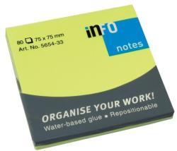 Info Notes adeziv 75 x 75 mm, 80 file briliant, Info Notes, verde