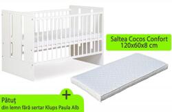 Klups Patut Fara Sertar Klups Paula Alb + Saltea 8 Mykids