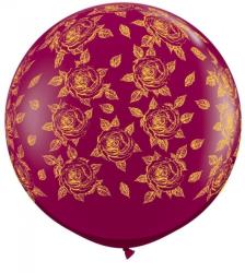 Party Center Baloane latex jumbo 3 inscriptionate elegant roses-a-round sparkling burgundy, qualatex 28176, set 2 buc (PC_Q28176)
