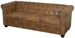 vidaXL Canapea Chesterfield, 3 locuri, maro, piele ecologică (243620) Canapea