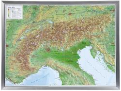 Georelief Harta in relief 3D a Alpilor, mare, in cadru de aluminiu (in germana) (44607)