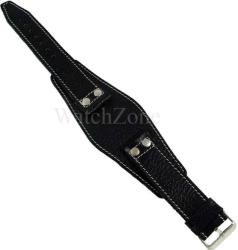  Curea ceas piele naturala neagra cusatura alba 24mm (WZ1762)