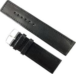  Curea Ceas XL din Piele Naturală Neagră, Dublu Strat cu Interior Negru și Cusătură Albă Contrastantă, Model WZ2921 (18mm - 22mm) (WZ2921)