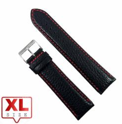  Curea Ceas XL 22mm 24mm 26mm 30mm - Piele Naturala Neagra Cusatura Rosie WZ2328 (WZ2328)