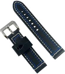  Curea Ceas Piele Naturala Neagra Cusatura Dubla Alb Albastru WZ2108 (WZ2108)