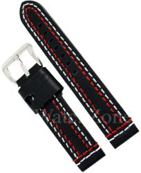 Curea ceas piele neagra cu dubla cusatura rosie + alba 20mm 22mm 24mm WZ926 (WZ926)