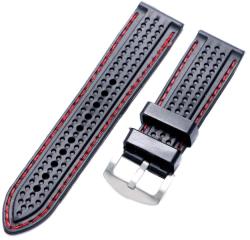  Curea Silicon Sport Neagră cu Cusătură Roșie | 22mm, 24mm, 26mm | Oțel Inoxidabil (WZ725)